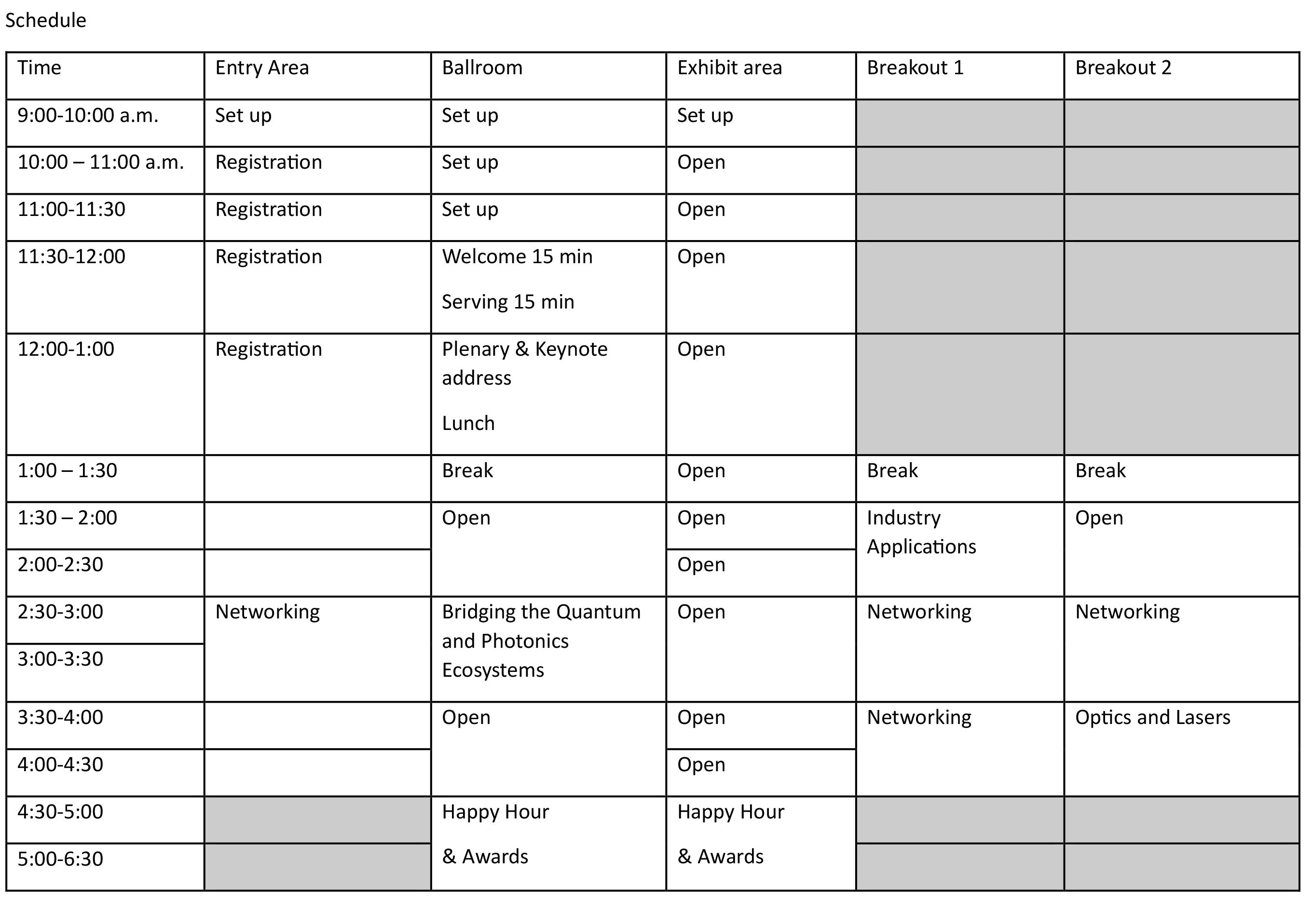 Summit Schedule